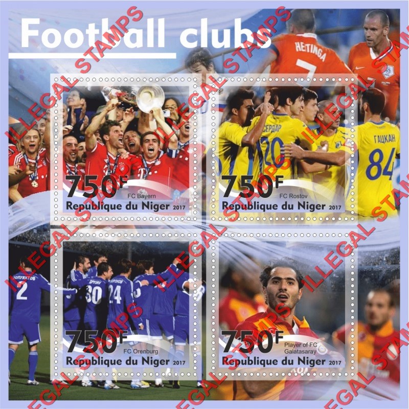 Niger 2017 Football Clubs Illegal Stamp Souvenir Sheet of 4