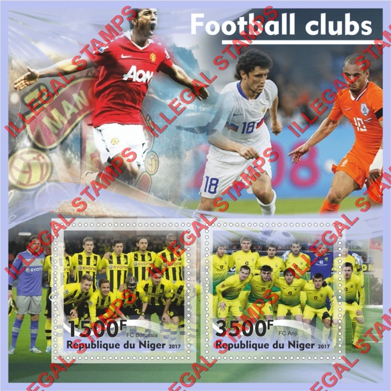 Niger 2017 Football Clubs Illegal Stamp Souvenir Sheet of 2