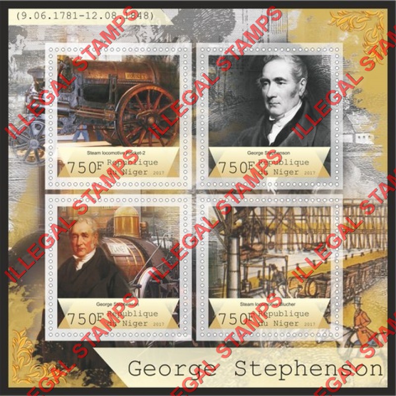 Niger 2017 George Stephenson Locomotives Illegal Stamp Souvenir Sheet of 4