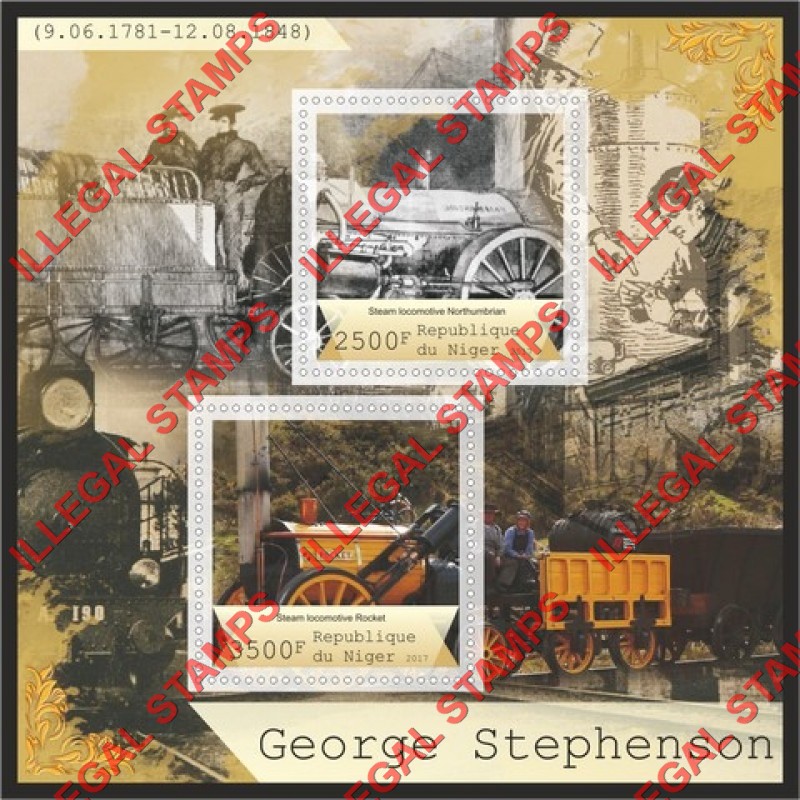 Niger 2017 George Stephenson Locomotives Illegal Stamp Souvenir Sheet of 2