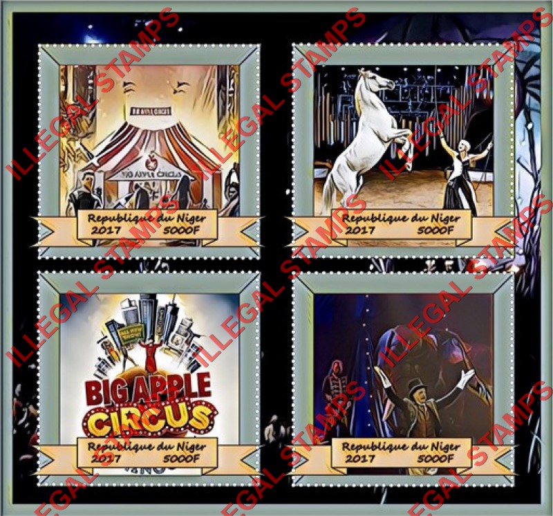 Niger 2017 Great Circuses of the World Big Apple Circus Illegal Stamp Souvenir Sheet of 4