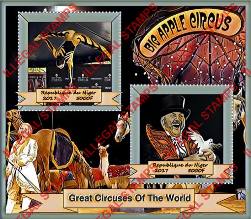 Niger 2017 Great Circuses of the World Big Apple Circus Illegal Stamp Souvenir Sheet of 2