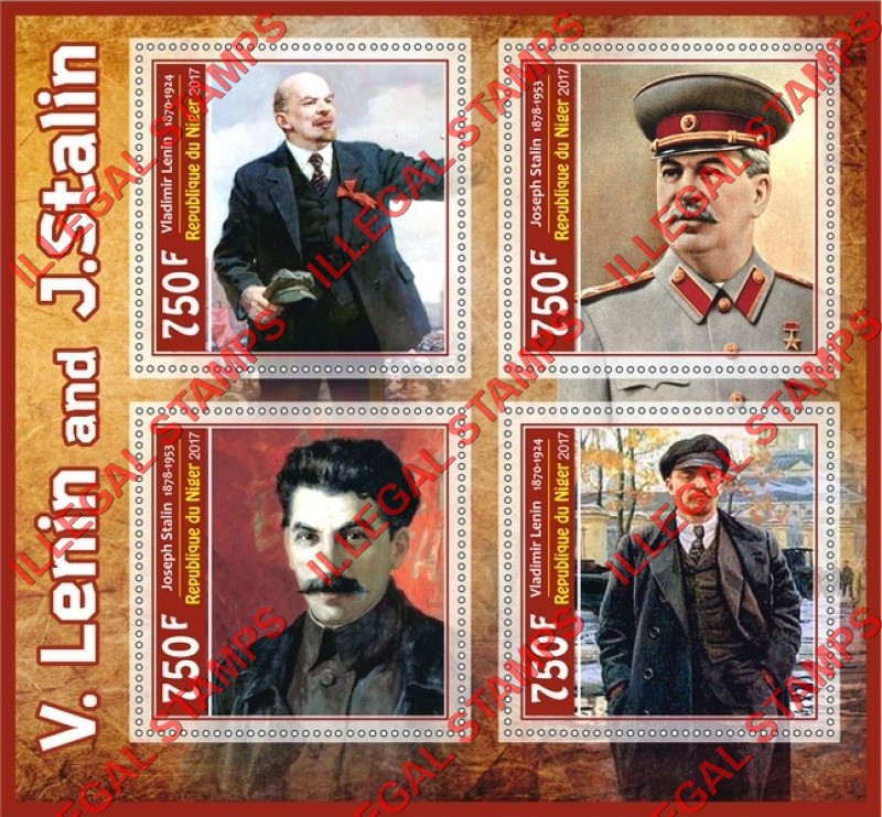 Niger 2017 Lenin and Stalin Illegal Stamp Souvenir Sheet of 4