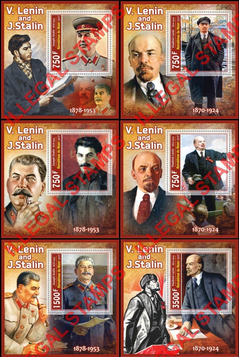 Niger 2017 Lenin and Stalin Illegal Stamp Souvenir Sheets of 1