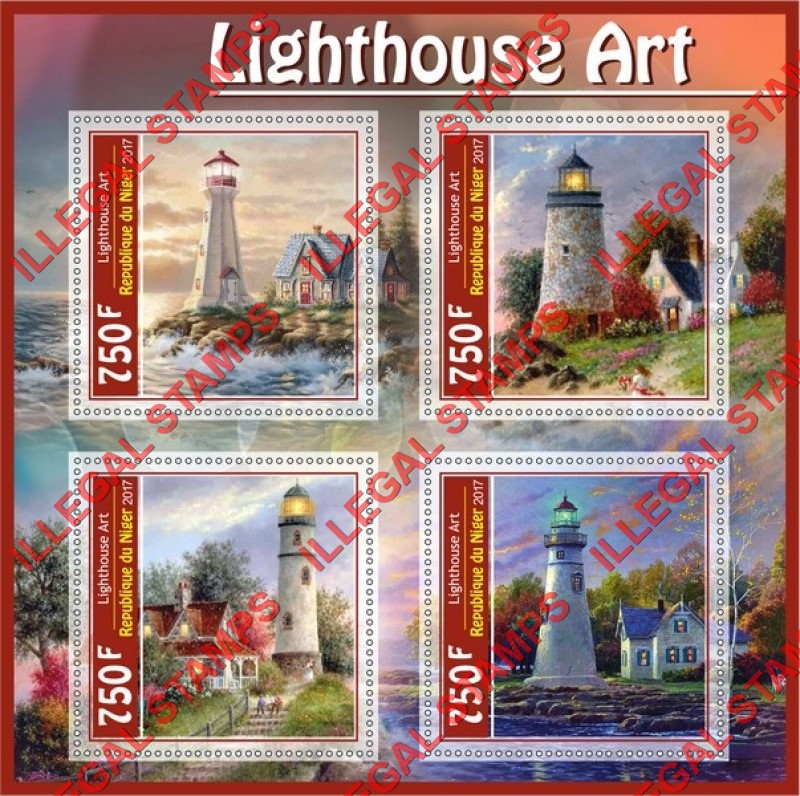Niger 2017 Lighthouse Art Illegal Stamp Souvenir Sheet of 4