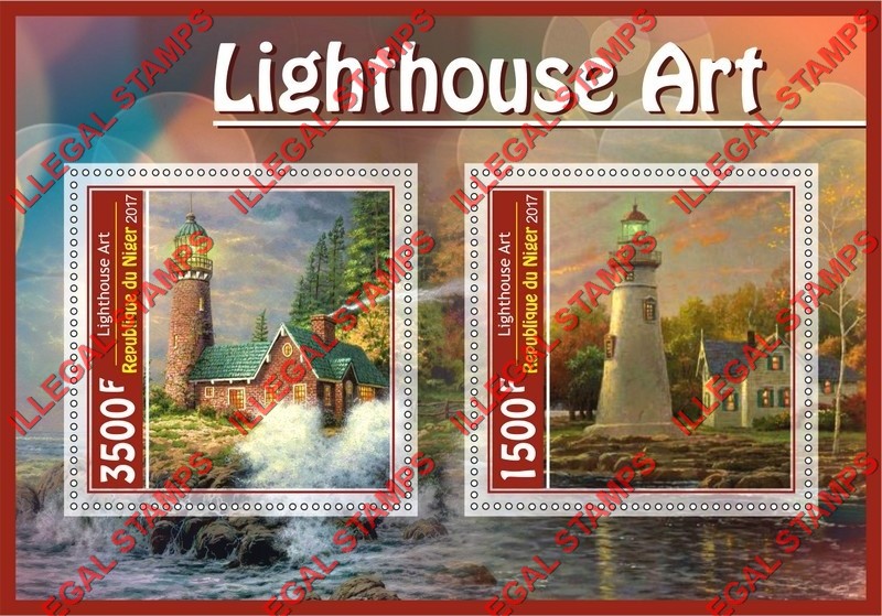 Niger 2017 Lighthouse Art Illegal Stamp Souvenir Sheet of 2
