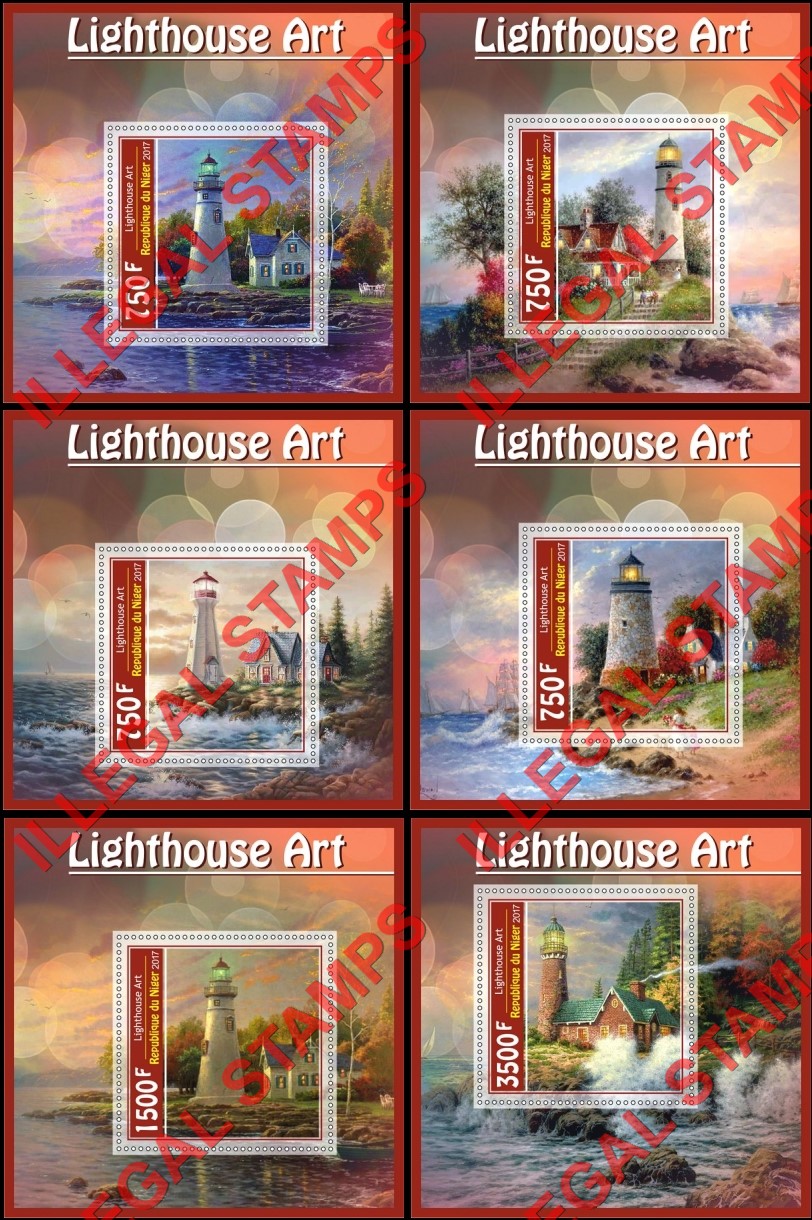 Niger 2017 Lighthouse Art Illegal Stamp Souvenir Sheets of 1