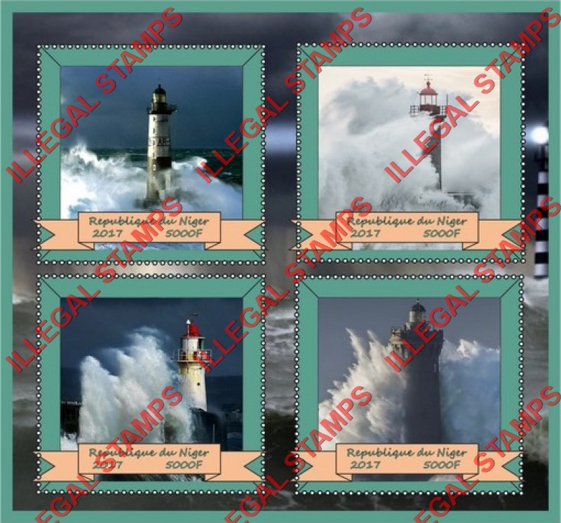 Niger 2017 Lighthouses (different) Illegal Stamp Souvenir Sheet of 4
