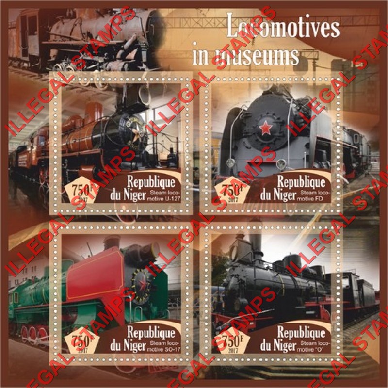 Niger 2017 Locomotives in Museums Illegal Stamp Souvenir Sheet of 4