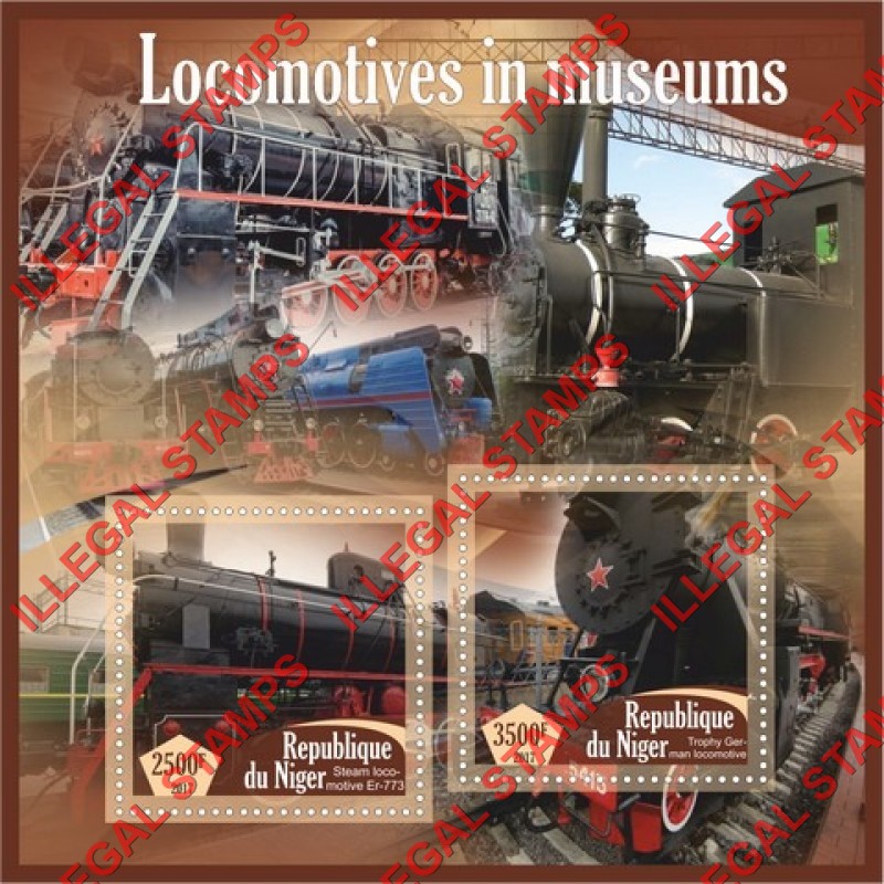 Niger 2017 Locomotives in Museums Illegal Stamp Souvenir Sheet of 2