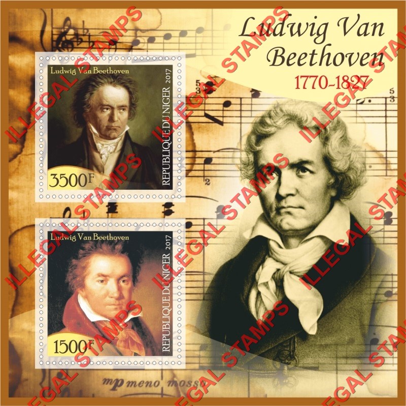 Niger 2017 Ludwig Van Beethoven Illegal Stamp Souvenir Sheet of 2