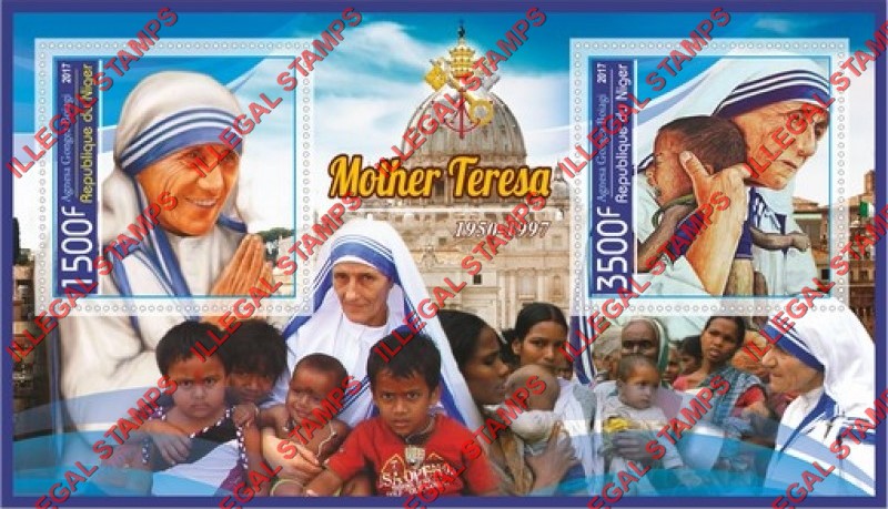 Niger 2017 Mother Teresa Illegal Stamp Souvenir Sheet of 2
