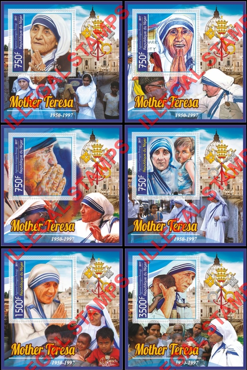 Niger 2017 Mother Teresa Illegal Stamp Souvenir Sheets of 1
