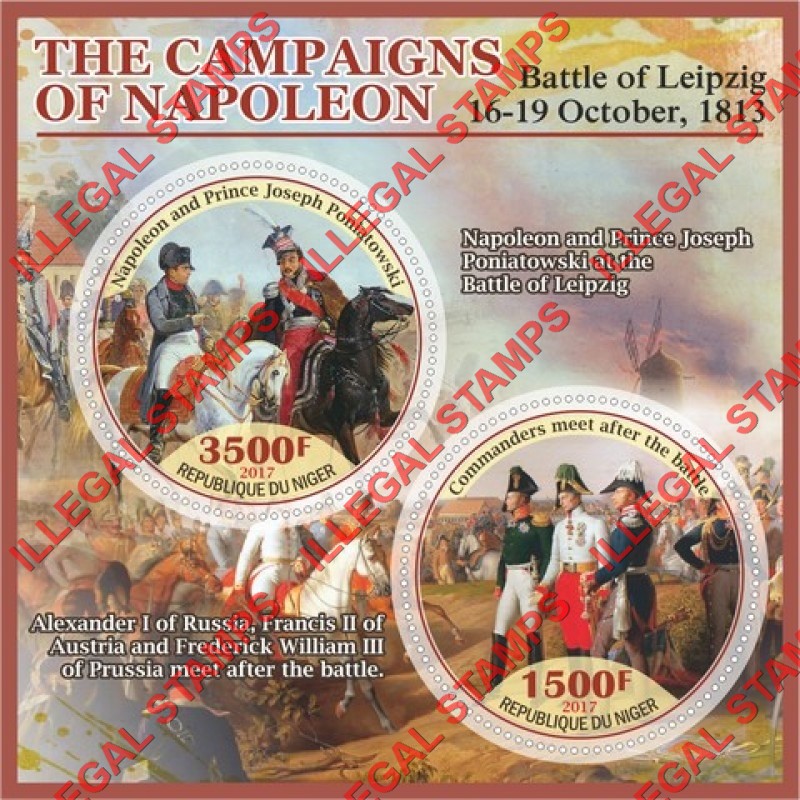 Niger 2017 Napoleon Campaigns Battle of Leipzig Illegal Stamp Souvenir Sheet of 2