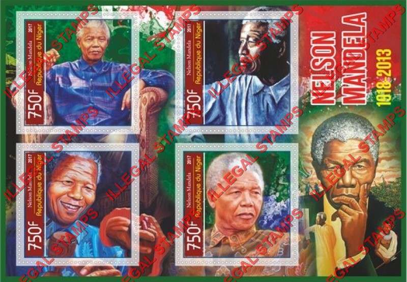 Niger 2017 Nelson Mandela Illegal Stamp Souvenir Sheet of 4