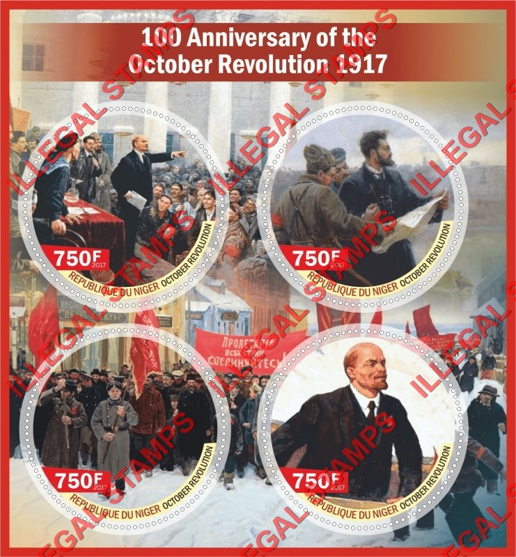 Niger 2017 October Revolution in Russia Illegal Stamp Souvenir Sheet of 4
