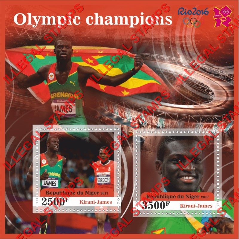 Niger 2017 Olympic Champions in Rio 2016 Kirani-James Illegal Stamp Souvenir Sheet of 2