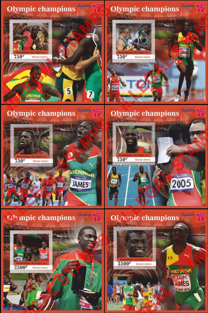 Niger 2017 Olympic Champions in Rio 2016 Kirani-James Illegal Stamp Souvenir Sheets of 1