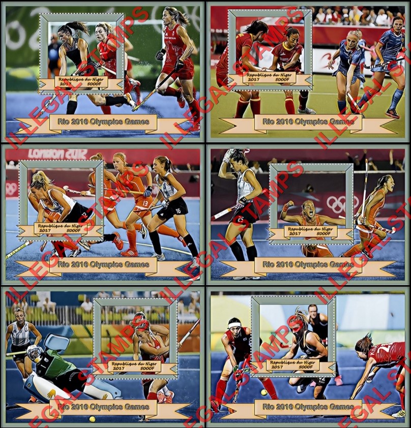 Niger 2017 Olympic Games in Rio 2016 Women's Field Hockey Illegal Stamp Souvenir Sheets of 1
