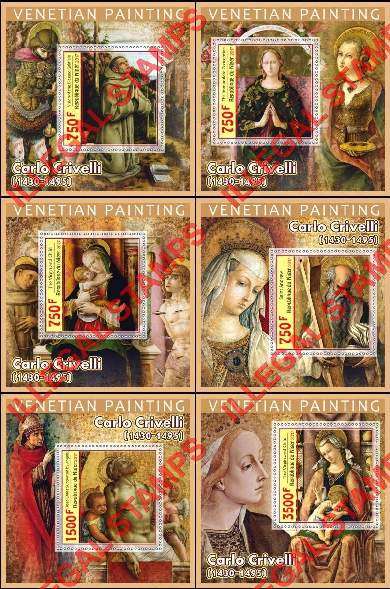 Niger 2017 Paintings by Carlo Crivelli Illegal Stamp Souvenir Sheets of 1