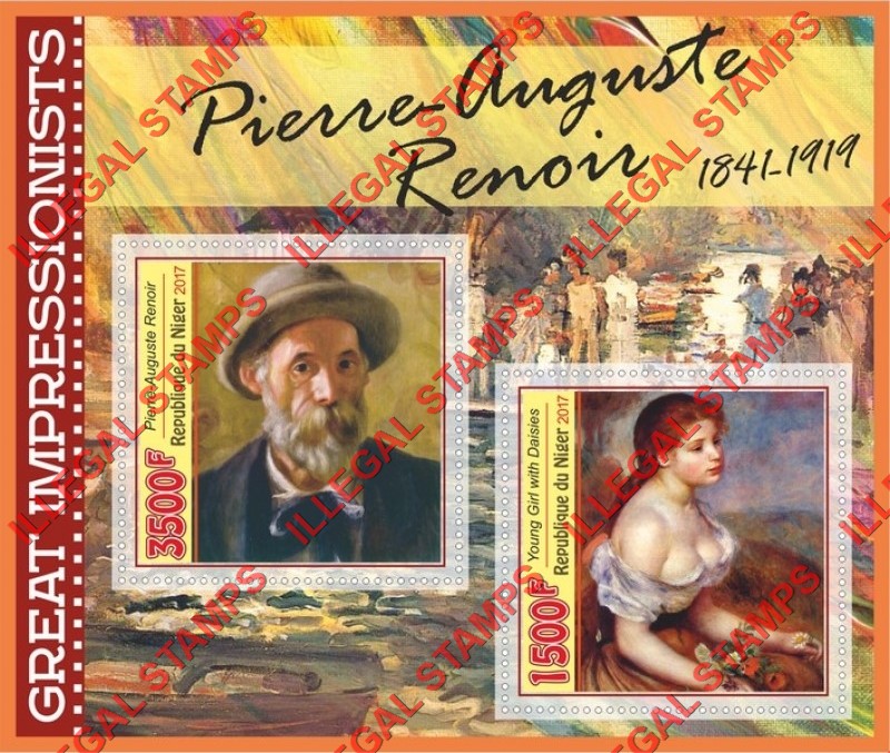 Niger 2017 Paintings by Pierre Auguste Renoir Illegal Stamp Souvenir Sheet of 2