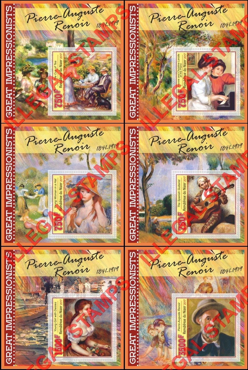 Niger 2017 Paintings by Pierre Auguste Renoir Illegal Stamp Souvenir Sheets of 1
