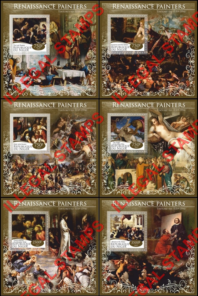 Niger 2017 Paintings by Tintoretto Illegal Stamp Souvenir Sheets of 1