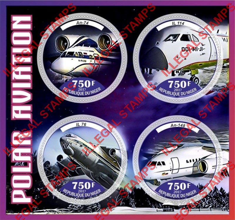 Niger 2017 Polar Aviation Illegal Stamp Souvenir Sheet of 4
