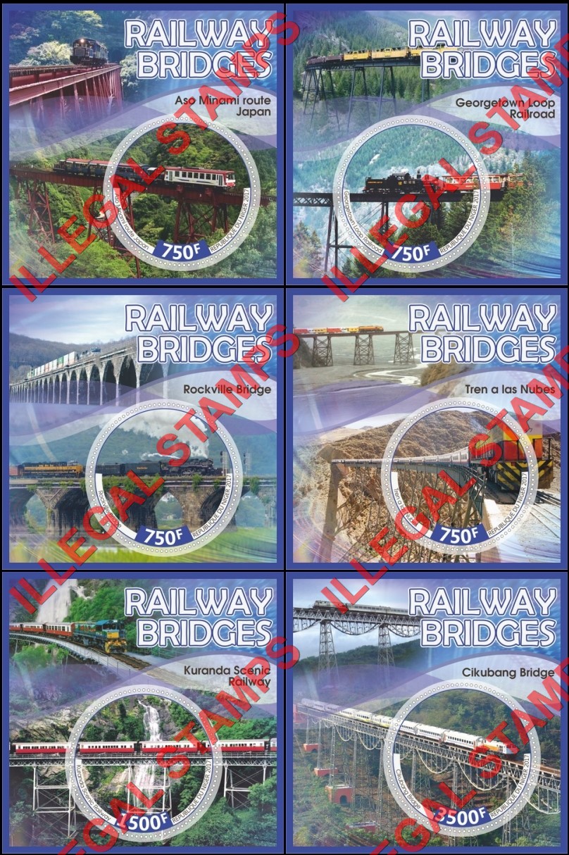 Niger 2017 Railway Bridges (different) Illegal Stamp Souvenir Sheets of 1