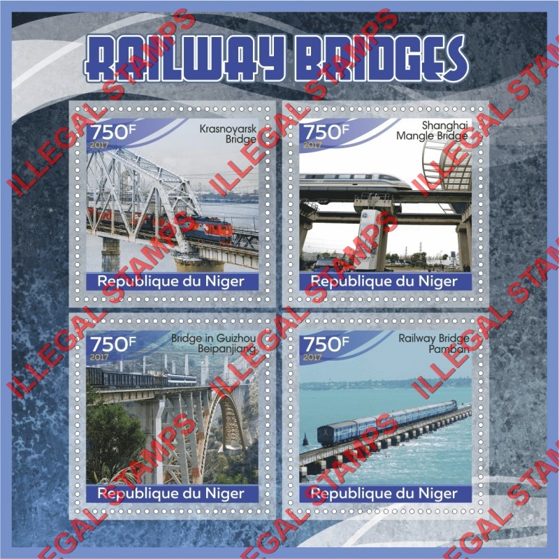 Niger 2017 Railway Bridges Illegal Stamp Souvenir Sheet of 4