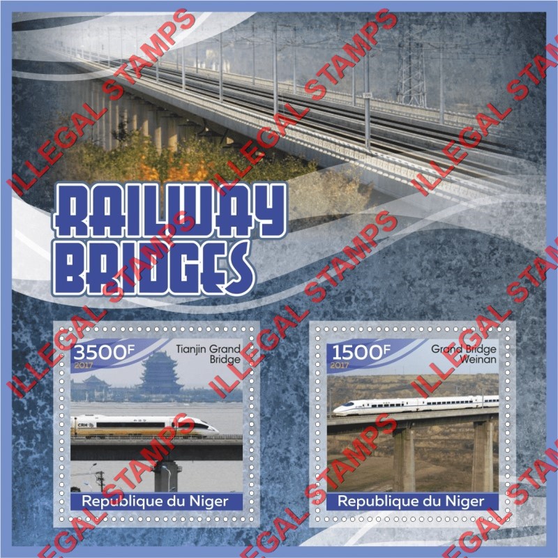 Niger 2017 Railway Bridges Illegal Stamp Souvenir Sheet of 2
