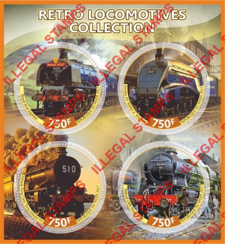 Niger 2017 Retro Locomotives Collection Illegal Stamp Souvenir Sheet of 4