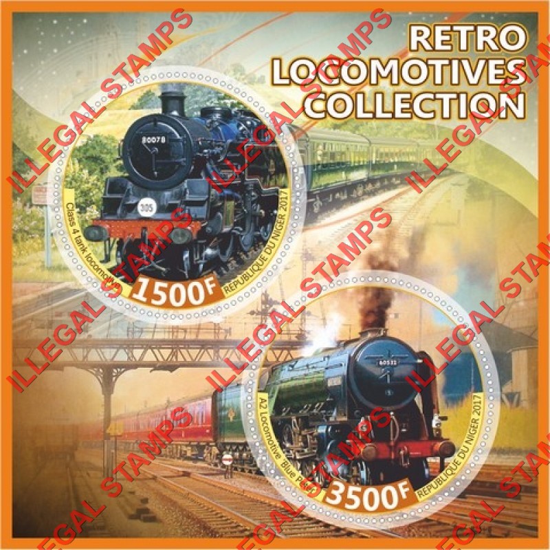Niger 2017 Retro Locomotives Collection Illegal Stamp Souvenir Sheet of 2