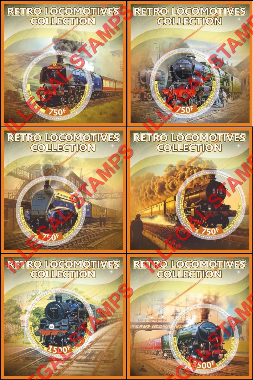 Niger 2017 Retro Locomotives Collection Illegal Stamp Souvenir Sheets of 1