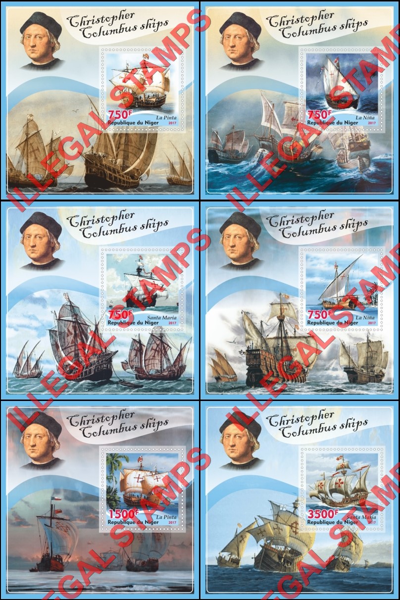 Niger 2017 Sailing Ships Christopher Columbus Illegal Stamp Souvenir Sheets of 1