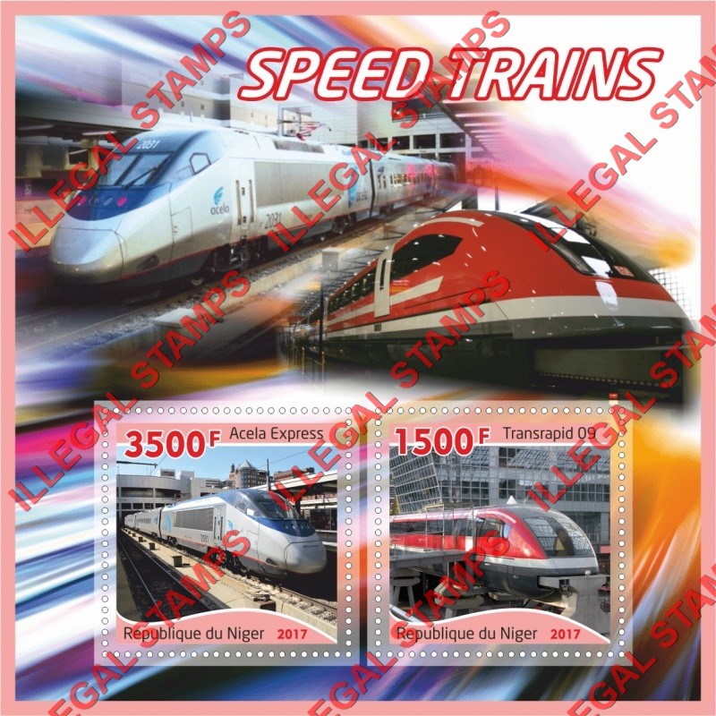 Niger 2017 Speed Trains Illegal Stamp Souvenir Sheet of 2
