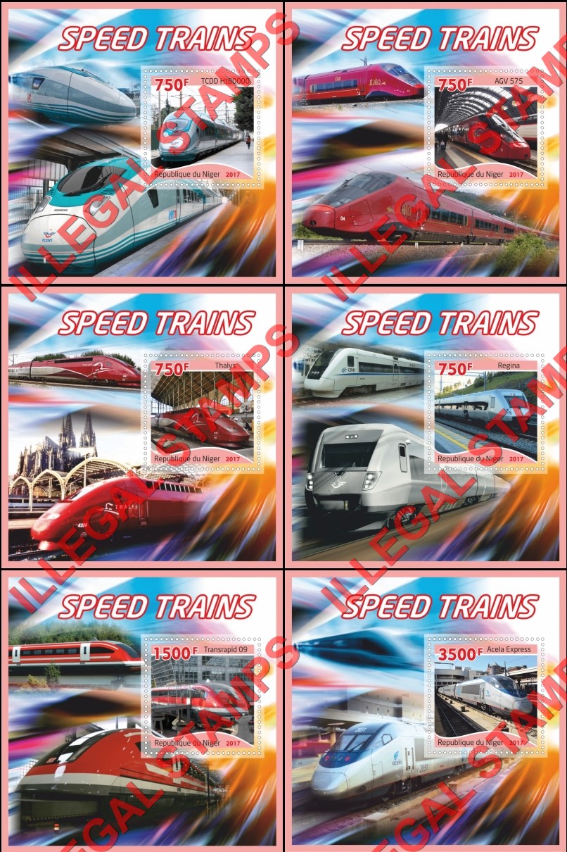Niger 2017 Speed Trains Illegal Stamp Souvenir Sheets of 1