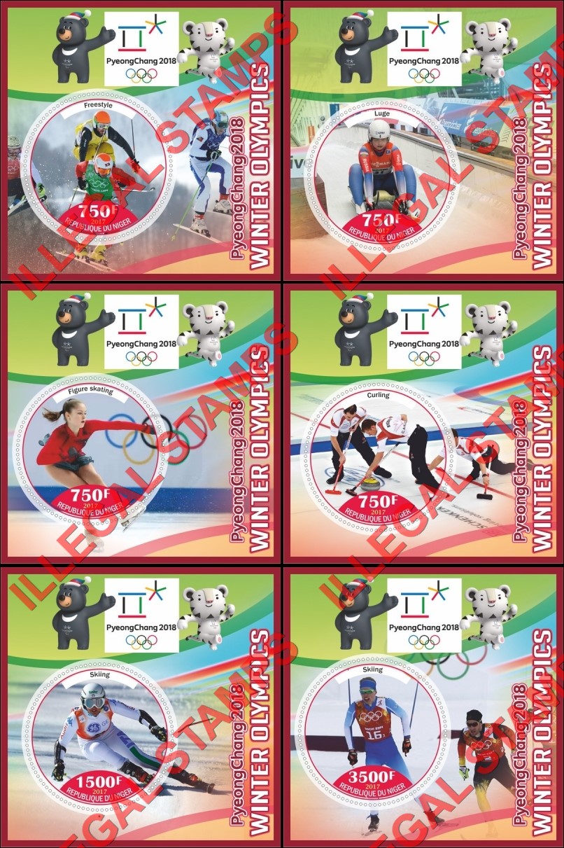 Niger 2017 Winter Olympic Games in PyeongChang 2018 (different) Illegal Stamp Souvenir Sheets of 1