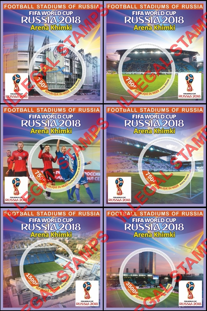 Niger 2017 World Cup Soccer 2018 Football Stadiums of Russia Khimki Arena Illegal Stamp Souvenir Sheets of 1