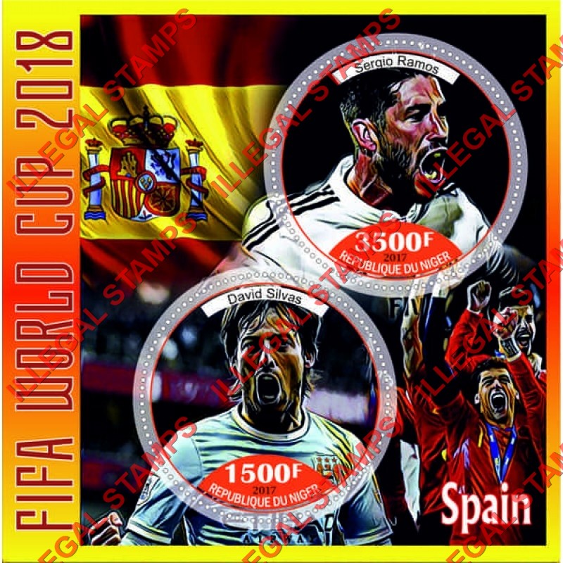Niger 2017 World Cup Soccer 2018 Spain Football Players Illegal Stamp Souvenir Sheet of 2