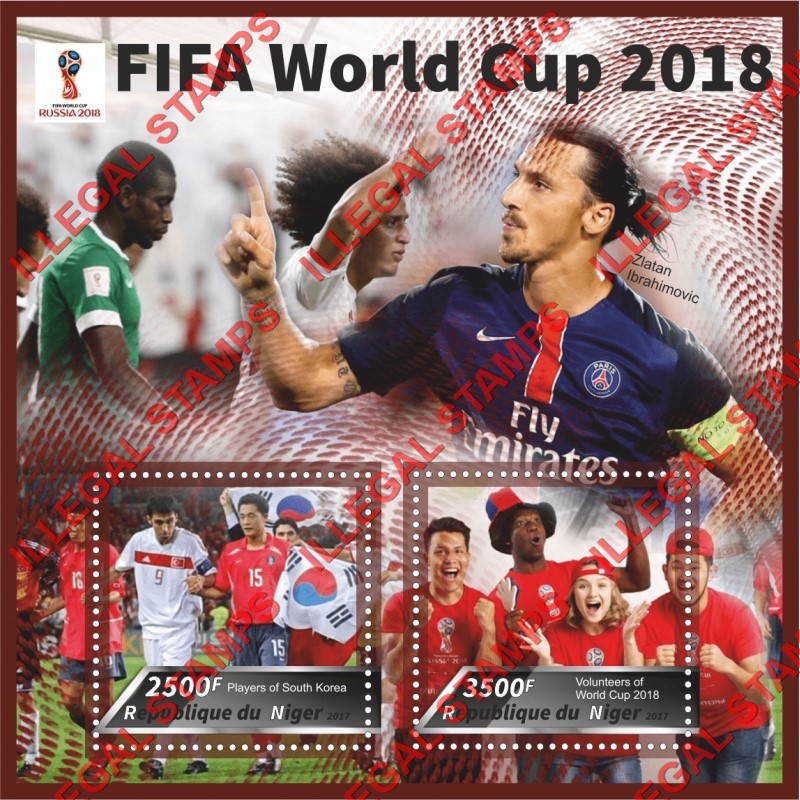 Niger 2017 World Cup Soccer 2018 Football Illegal Stamp Souvenir Sheet of 2
