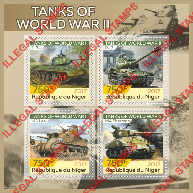 Niger 2017 World War II Tanks Illegal Stamp Souvenir Sheet of 4