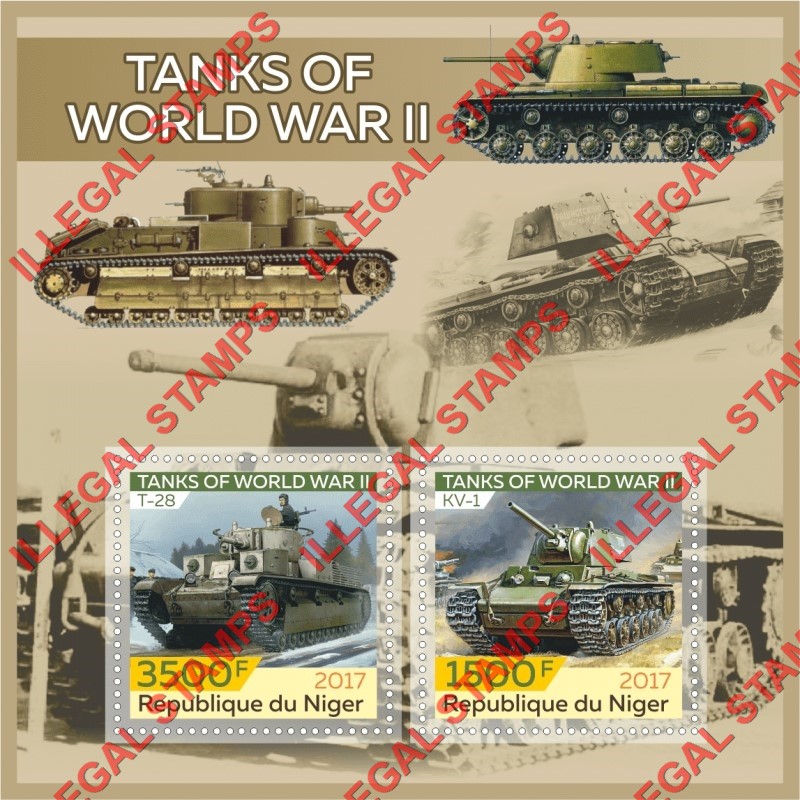 Niger 2017 World War II Tanks Illegal Stamp Souvenir Sheet of 2