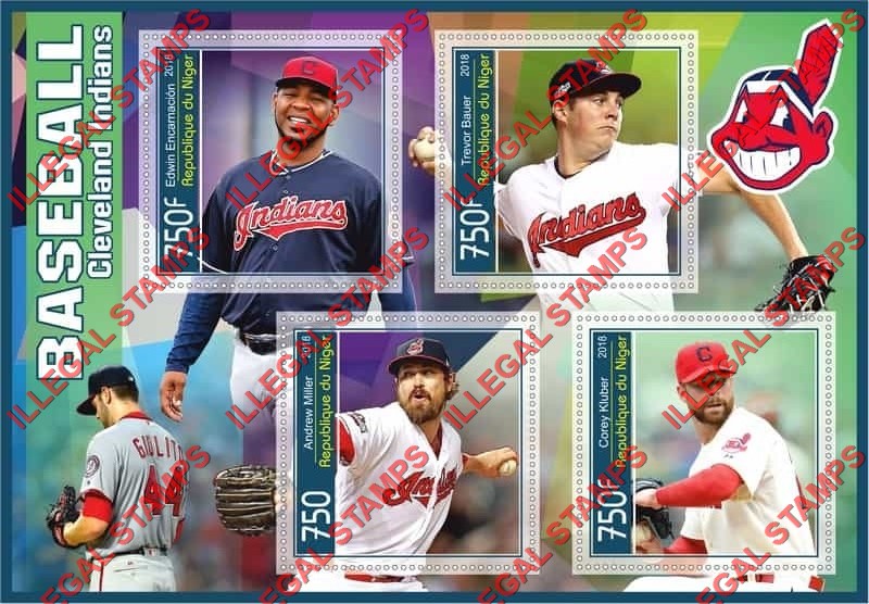 Niger 2018 Baseball Cleveland Indians Illegal Stamp Souvenir Sheet of 4