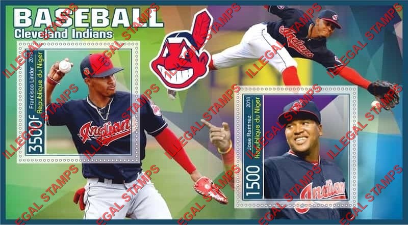 Niger 2018 Baseball Cleveland Indians Illegal Stamp Souvenir Sheet of 2