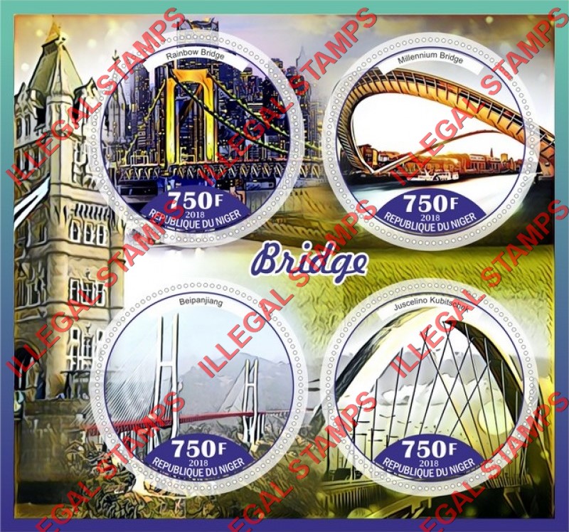 Niger 2018 Bridges Illegal Stamp Souvenir Sheet of 4