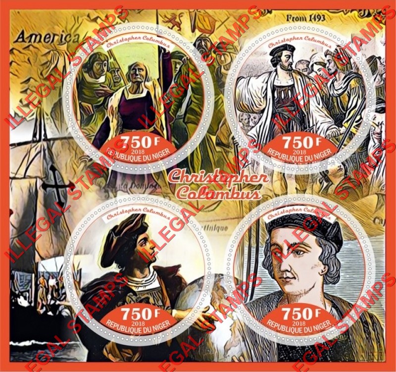 Niger 2018 Christopher Columbus Illegal Stamp Souvenir Sheet of 4