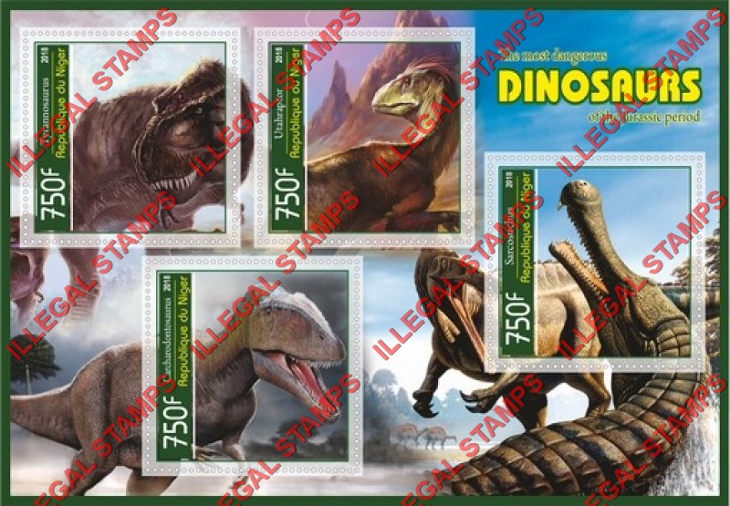 Niger 2018 Dinosaurs Illegal Stamp Souvenir Sheet of 4