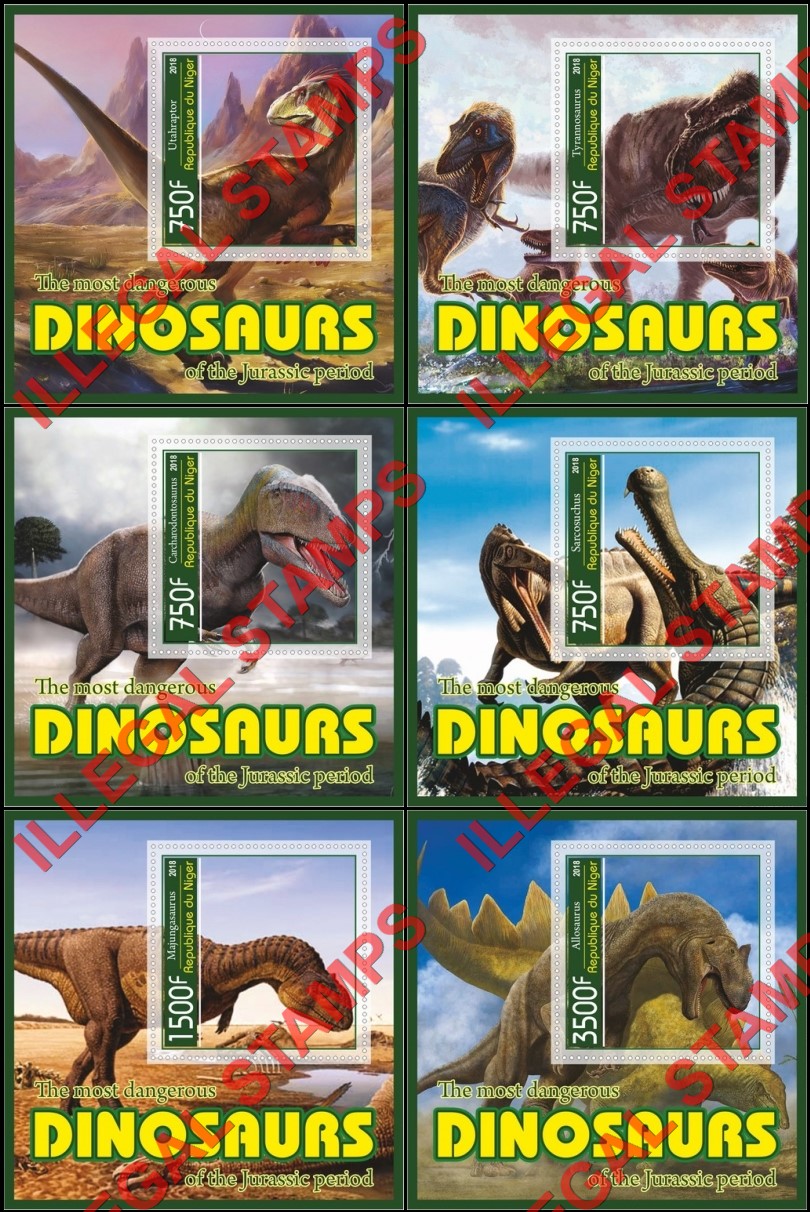 Niger 2018 Dinosaurs Illegal Stamp Souvenir Sheets of 1
