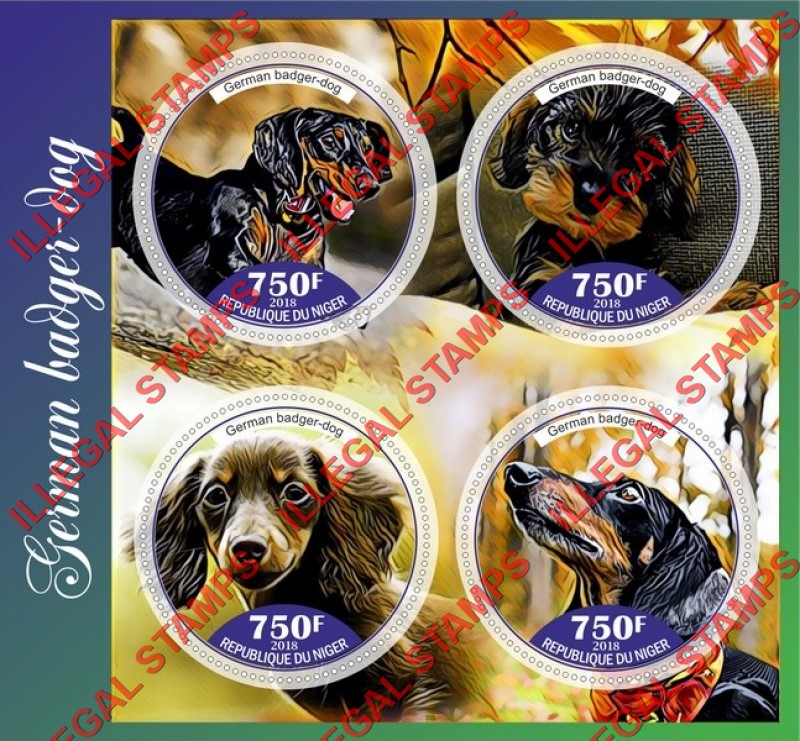 Niger 2018 Dogs German Badger Illegal Stamp Souvenir Sheet of 4